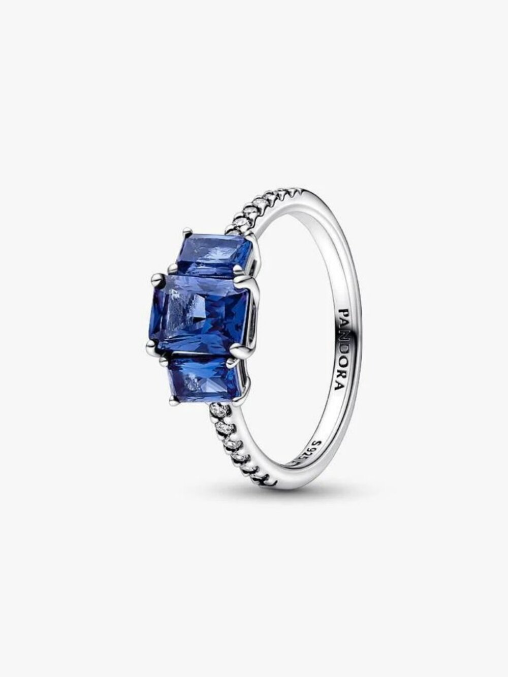 Pandora Blue Rectangular Three Stone Sparkling Ring